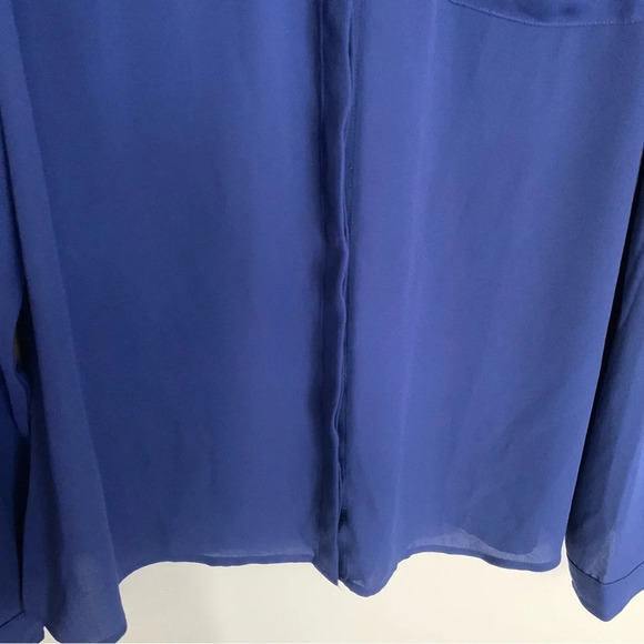 Ann Taylor Loft Navy Blue Long Button Front Sleeve  Blouse M - Picture 8 of 10